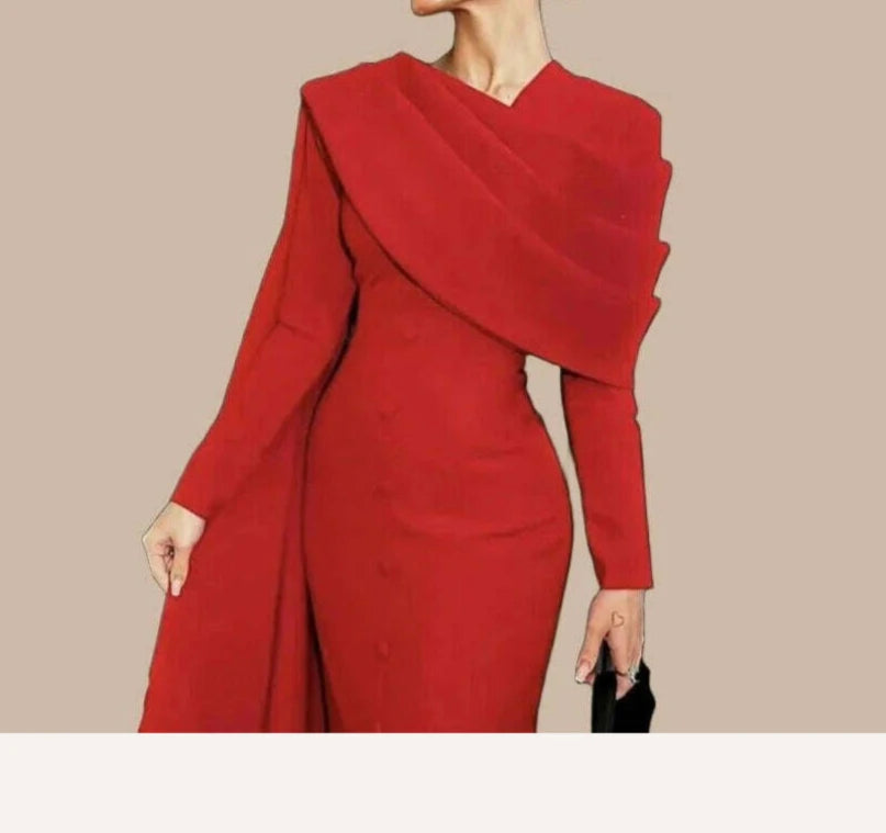 KIMLUD, Sexy Red Mermaid Evening Dresses 2024 Pleated Neck Long Sleeve Guest Wedding Dresses For Women Simple Button Prom Gowns Vestidos, black / 4, KIMLUD APPAREL - Womens Clothes