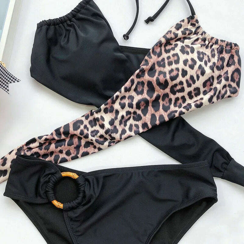 Sexy Red Swimsuit Cross Bandage Bikini High Waisted Swimwear 2 Pieces 2020 Biquini Women Padded Swimsuit Halter Bathing Suit - KIMLUD