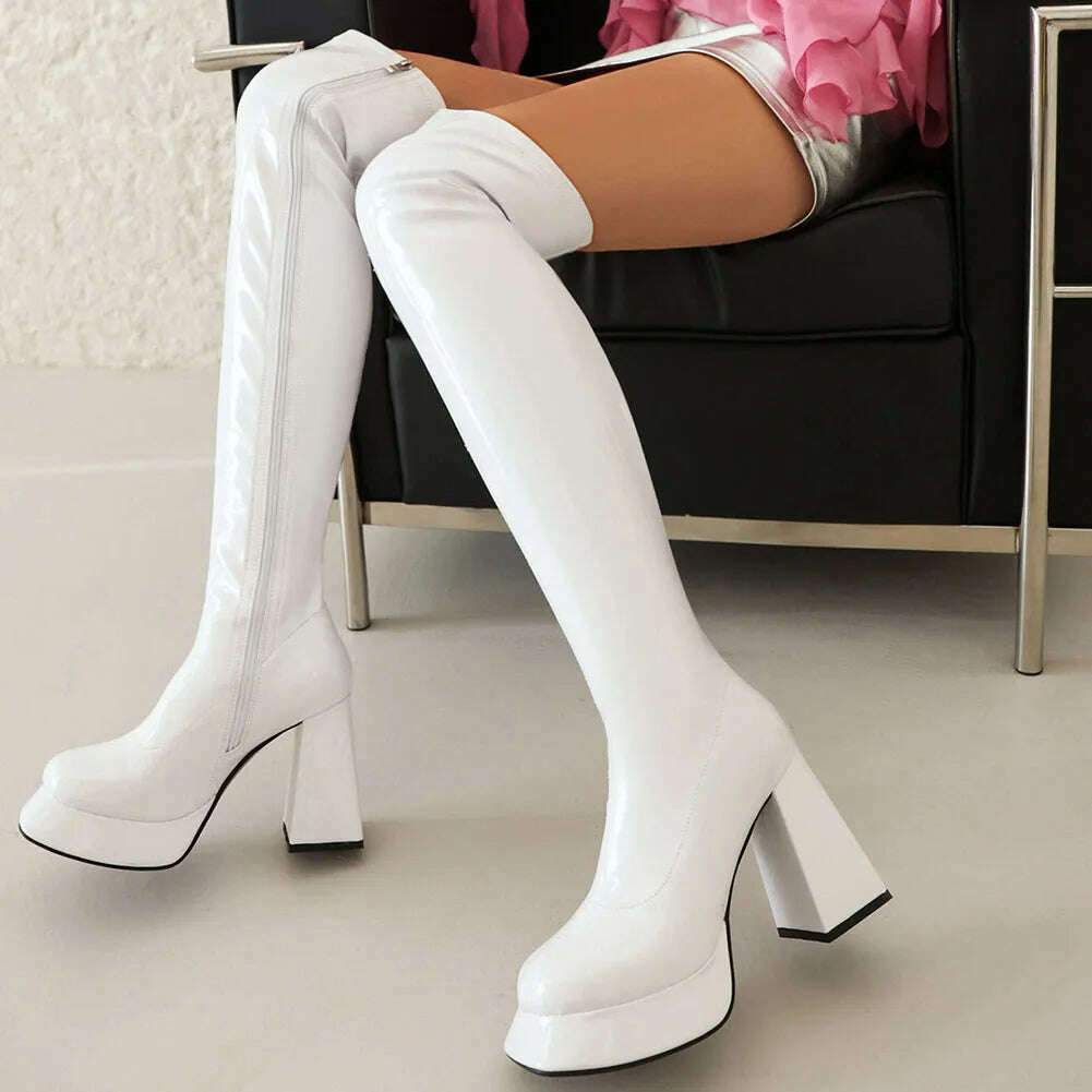 KIMLUD, Sexy Shiny Super High-heeled Special-shaped Heel Platform Women's Boots Fashion Classic Ladies's Boots Lage Size 34-43, white 2 / 4, KIMLUD APPAREL - Womens Clothes
