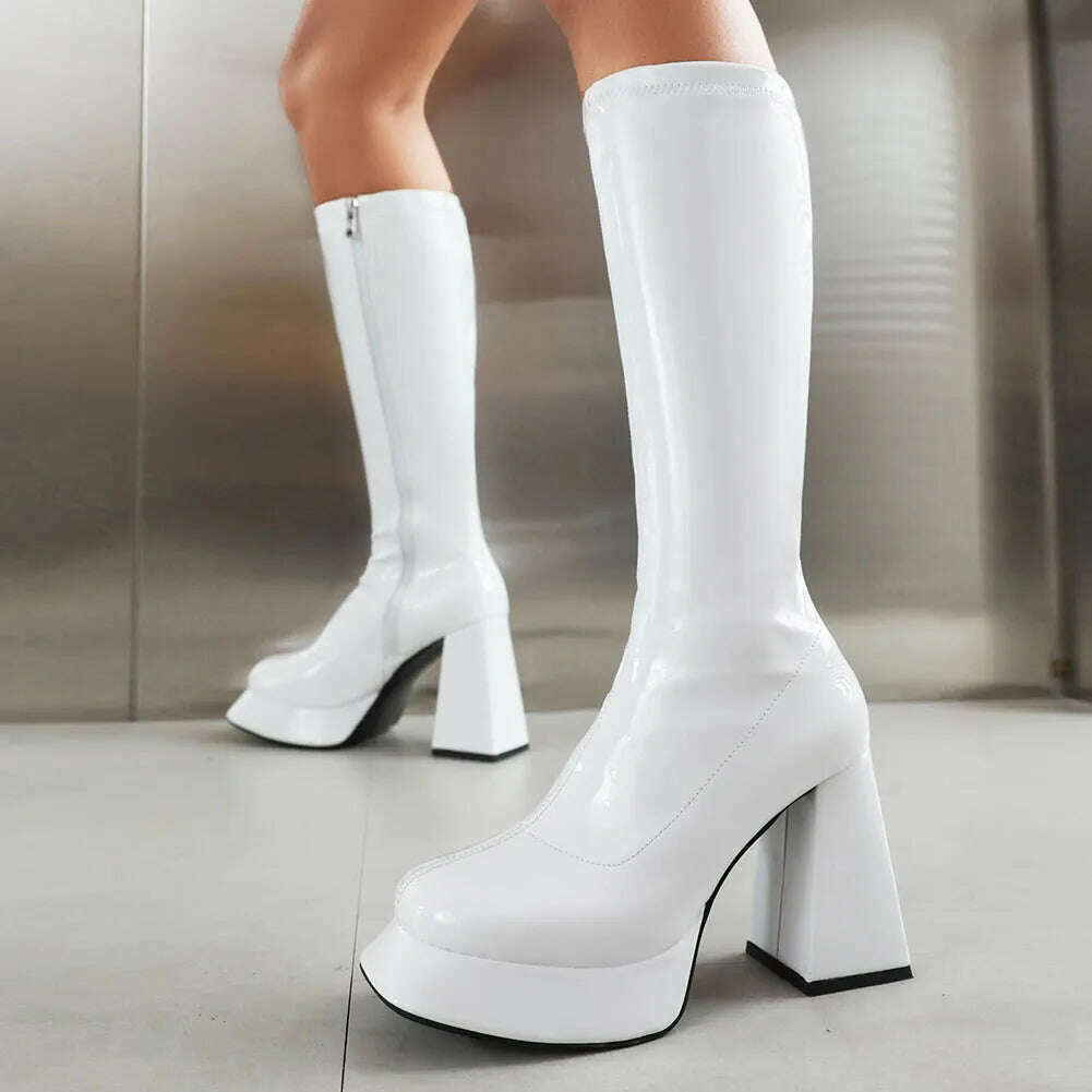 KIMLUD, Sexy Shiny Super High-heeled Special-shaped Heel Platform Women's Boots Fashion Classic Ladies's Boots Lage Size 34-43, white 1 / 4, KIMLUD APPAREL - Womens Clothes
