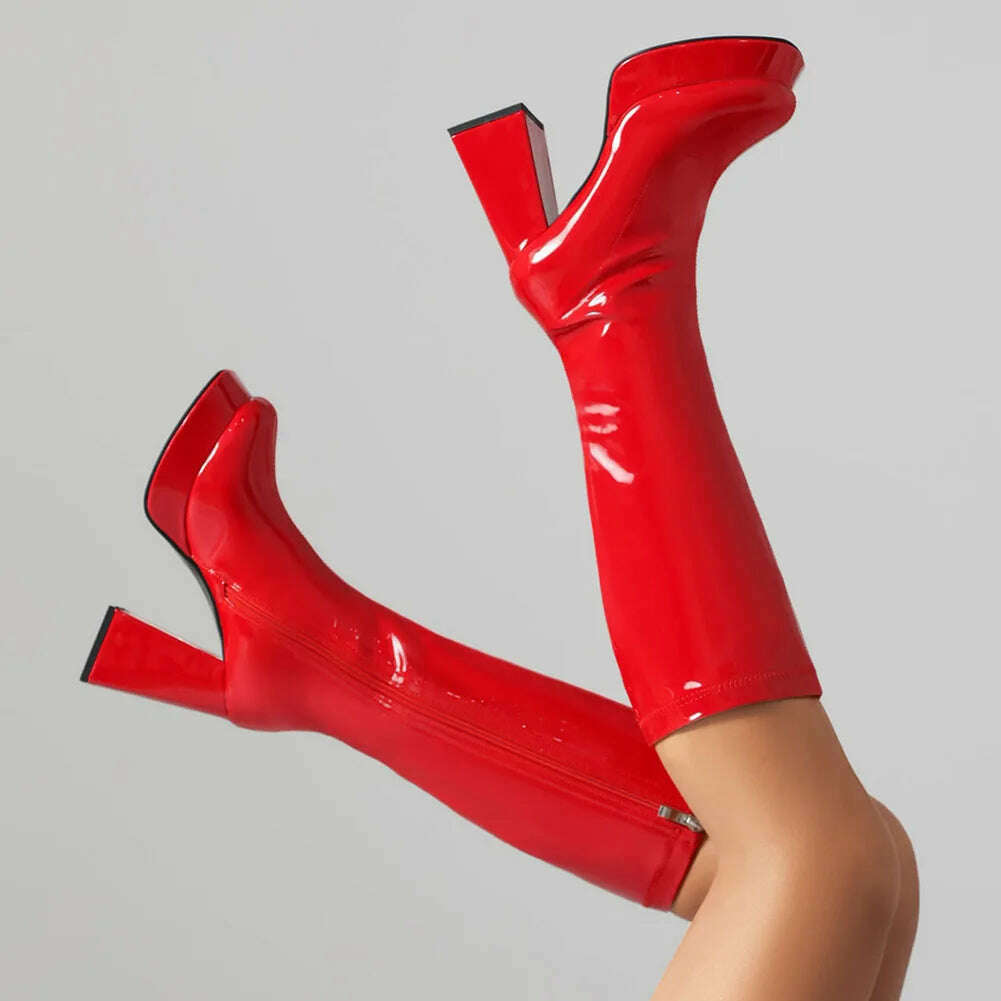 KIMLUD, Sexy Shiny Super High-heeled Special-shaped Heel Platform Women's Boots Fashion Classic Ladies's Boots Lage Size 34-43, red 1 / 4, KIMLUD APPAREL - Womens Clothes