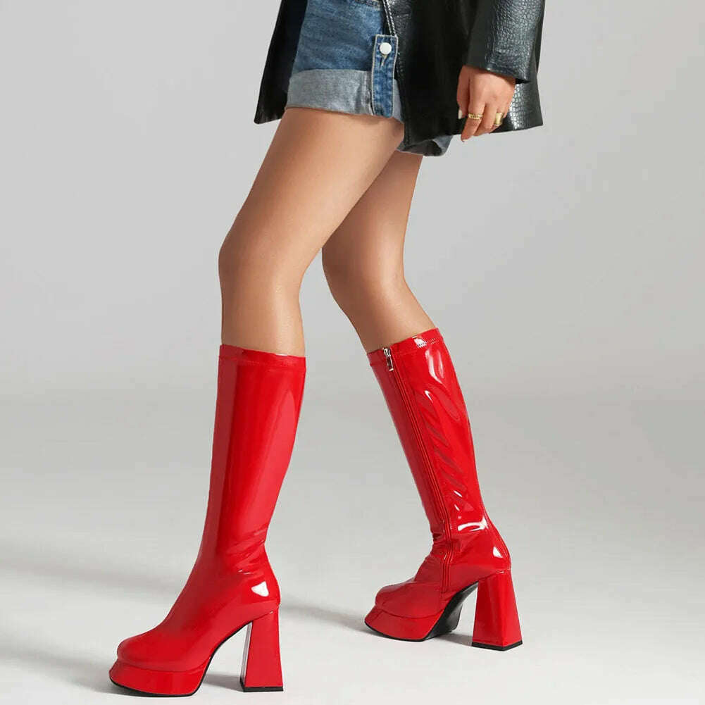 KIMLUD, Sexy Shiny Super High-heeled Special-shaped Heel Platform Women's Boots Fashion Classic Ladies's Boots Lage Size 34-43, KIMLUD Womens Clothes