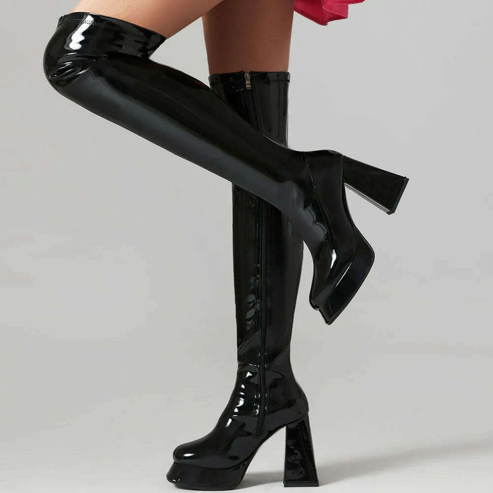 KIMLUD, Sexy Shiny Super High-heeled Special-shaped Heel Platform Women's Boots Fashion Classic Ladies's Boots Lage Size 34-43, KIMLUD Womens Clothes