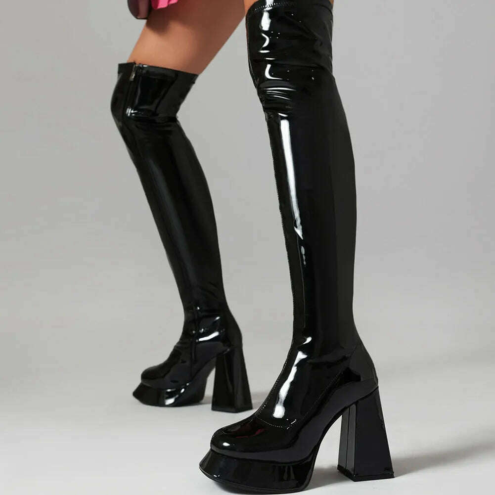 KIMLUD, Sexy Shiny Super High-heeled Special-shaped Heel Platform Women's Boots Fashion Classic Ladies's Boots Lage Size 34-43, KIMLUD Womens Clothes