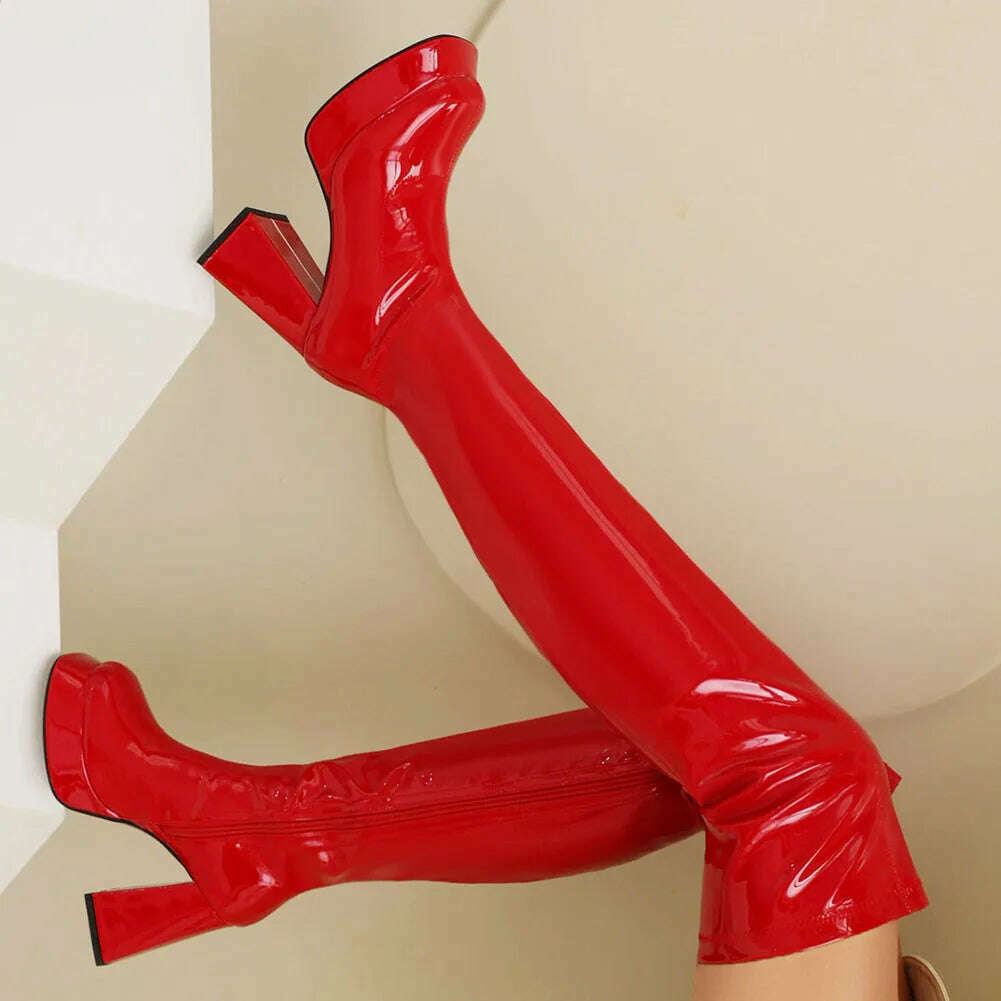 KIMLUD, Sexy Shiny Super High-heeled Special-shaped Heel Platform Women's Boots Fashion Classic Ladies's Boots Lage Size 34-43, KIMLUD Womens Clothes