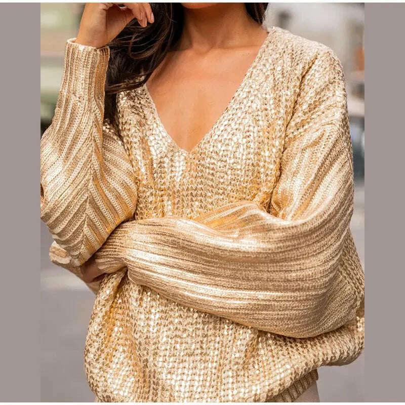 KIMLUD, V-neck Bright Color Sweater For Women Fashion Loose Long Sleeve Jumper Chic Warm Highstreet Pullover Autumn Winter, KIMLUD Womens Clothes