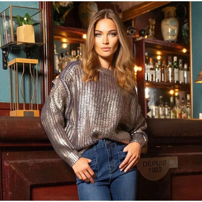 KIMLUD, Sexy V-neck Bright Color Sweater For Women Fashion Loose Long Sleeve Jumper Chic Warm Highstreet Pullover 2023 Autumn Winter, KIMLUD Womens Clothes