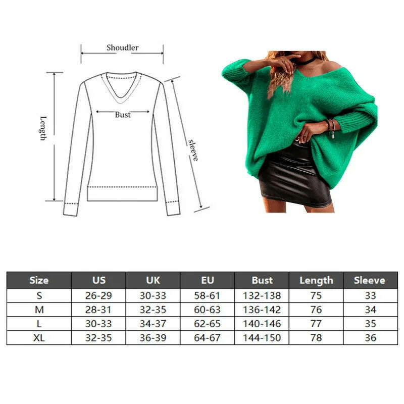 Sexy V Neck Off Shoulder Women'S Sweaters Solid Fashion Long Sleeve Mini Pullover Tops Casual Loose Twist Knitted Sweater - KIMLUD