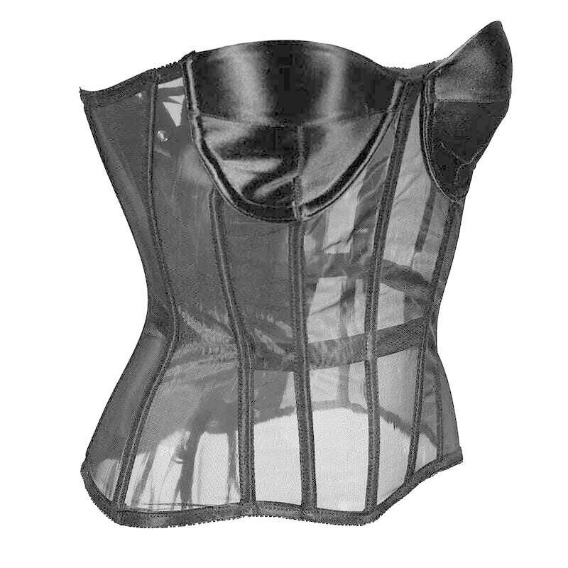 Sexy Women Sheer Bustier Lace Up Corset Top Corset Boned Waist Trainer Lingerie Overbust Corsets Body Shaper Corsets for Women - KIMLUD
