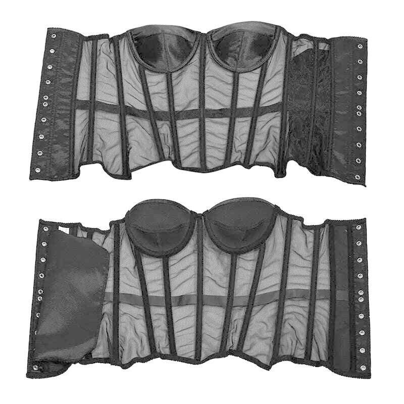 Sexy Women Sheer Bustier Lace Up Corset Top Corset Boned Waist Trainer Lingerie Overbust Corsets Body Shaper Corsets for Women - KIMLUD