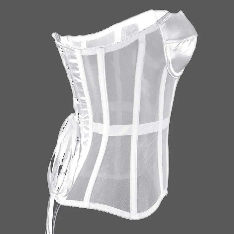 Sexy Women Sheer Bustier Lace Up Corset Top Corset Boned Waist Trainer Lingerie Overbust Corsets Body Shaper Corsets for Women - KIMLUD