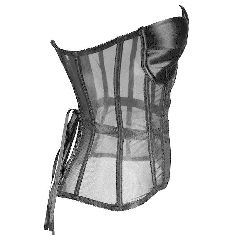 Sexy Women Sheer Bustier Lace Up Corset Top Corset Boned Waist Trainer Lingerie Overbust Corsets Body Shaper Corsets for Women - KIMLUD