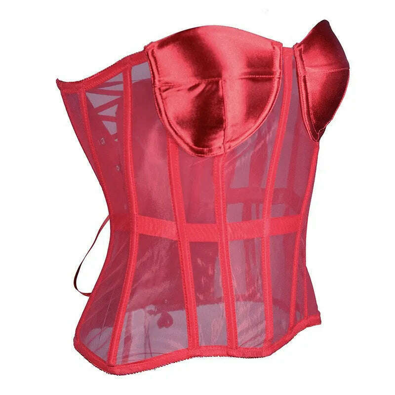 Sexy Women Sheer Bustier Lace Up Corset Top Corset Boned Waist Trainer Lingerie Overbust Corsets Body Shaper Corsets for Women - KIMLUD