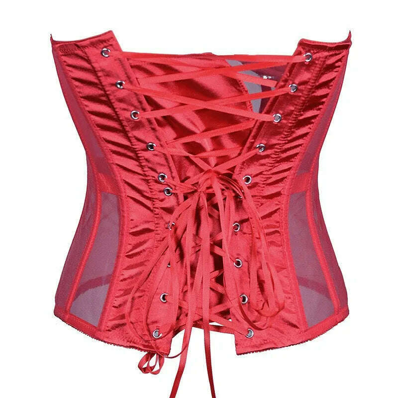 Sexy Women Sheer Bustier Lace Up Corset Top Corset Boned Waist Trainer Lingerie Overbust Corsets Body Shaper Corsets for Women - KIMLUD