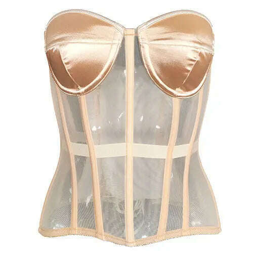 Sexy Women Sheer Bustier Lace Up Corset Top Corset Boned Waist Trainer Lingerie Overbust Corsets Body Shaper Corsets for Women - KIMLUD