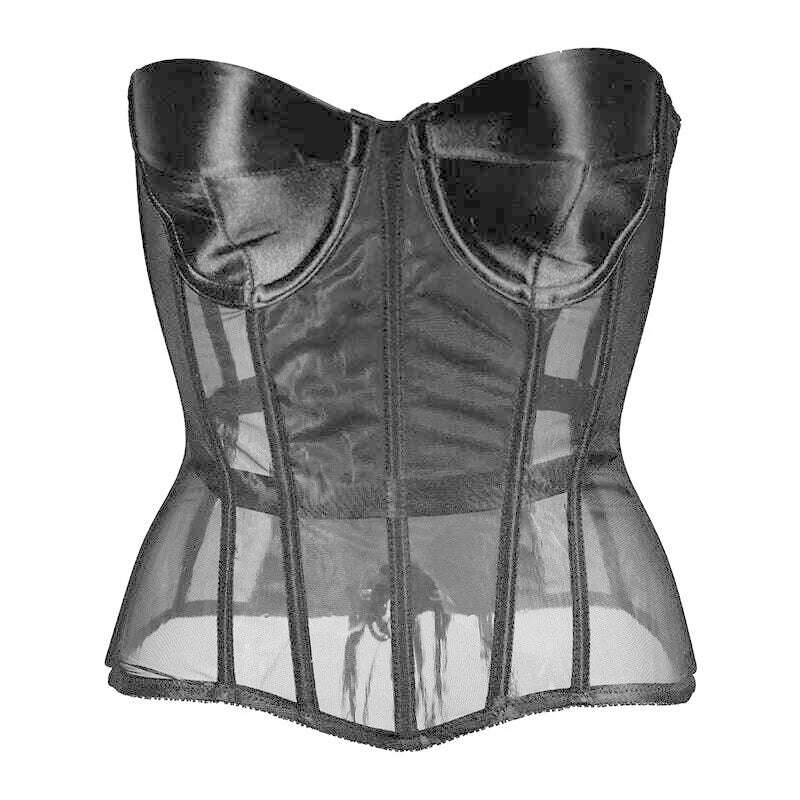 Sexy Women Sheer Bustier Lace Up Corset Top Corset Boned Waist Trainer Lingerie Overbust Corsets Body Shaper Corsets for Women - KIMLUD