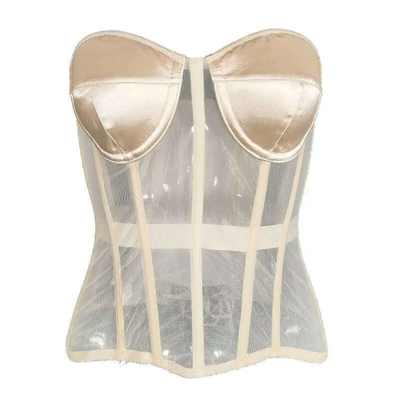 Sexy Women Sheer Bustier Lace Up Corset Top Corset Boned Waist Trainer Lingerie Overbust Corsets Body Shaper Corsets for Women - KIMLUD