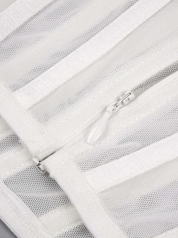 Sexy Women Two Piece Set Mesh Patchwoek Strapless Crop Top + Pleated Folds Slim Long Skirts Women's Sets Evening Party Suits