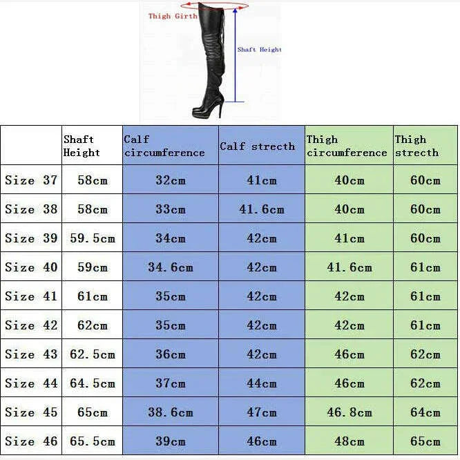 KIMLUD, Women's Over The Knee Boots Round Toe Zipper Platform Boots Punk Lace Up Thigh High Boots Plus Size 46 15cm Heel, KIMLUD Womens Clothes