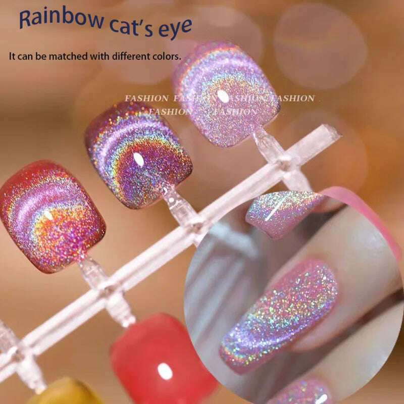 SHAKA 10ml Super Flash Laser Rainbow Cat Eye Gel Nail Polish, Versatile Sparkle Cat Eye Diamond Pigment Sparkle Rainbow - KIMLUD