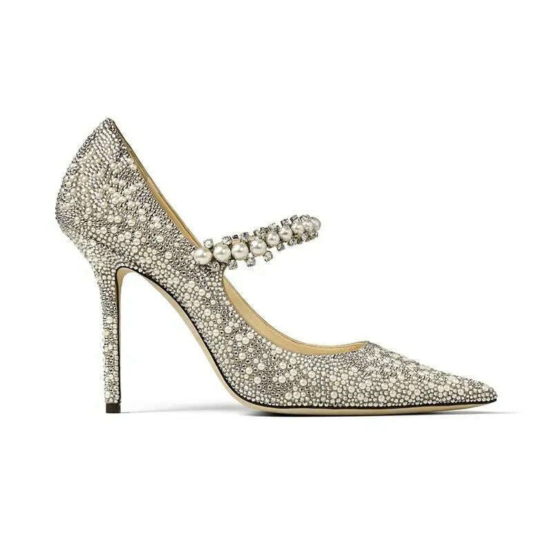 KIMLUD, Shallow Mouth Women's Single Shoes Spring and Autumn 2023 New High Heel Muller Pointed Fashion Pearl Rhinestone Mary Jane Shoes, champagne9cm / 36 / CHINA, KIMLUD APPAREL - Womens Clothes
