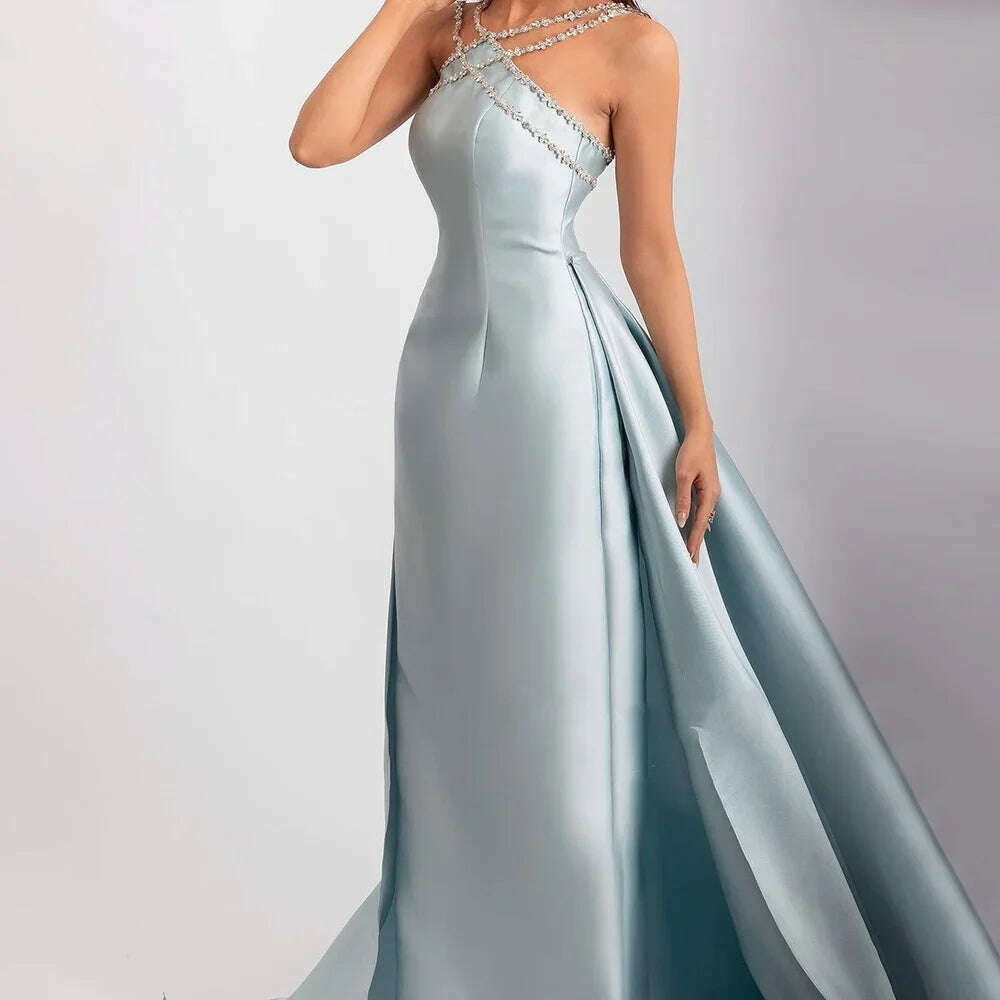 KIMLUD, Sharon Said Elegant Light Blue Satin Arabic Evening Dress for Women Weding Overskirt Formal Party Gowns SF048 Customized, KIMLUD Womens Clothes