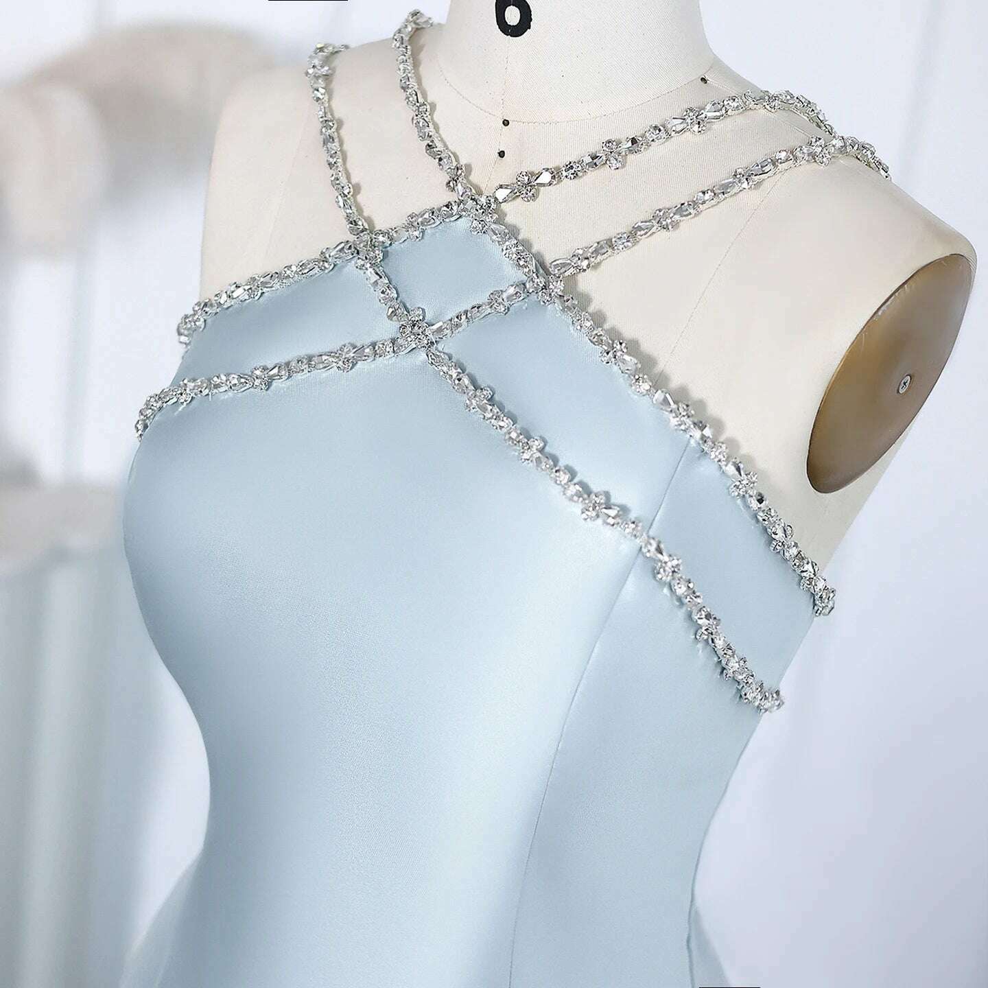 KIMLUD, Sharon Said Elegant Light Blue Satin Arabic Evening Dress for Women Weding Overskirt Formal Party Gowns SF048 Customized, KIMLUD Womens Clothes