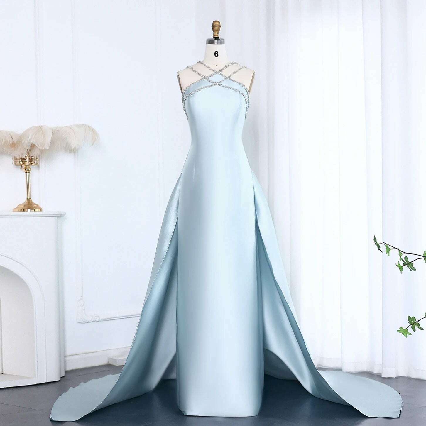 KIMLUD, Sharon Said Elegant Light Blue Satin Arabic Evening Dress for Women Weding Overskirt Formal Party Gowns SF048 Customized, SKY BLUE / 2 / CHINA, KIMLUD APPAREL - Womens Clothes