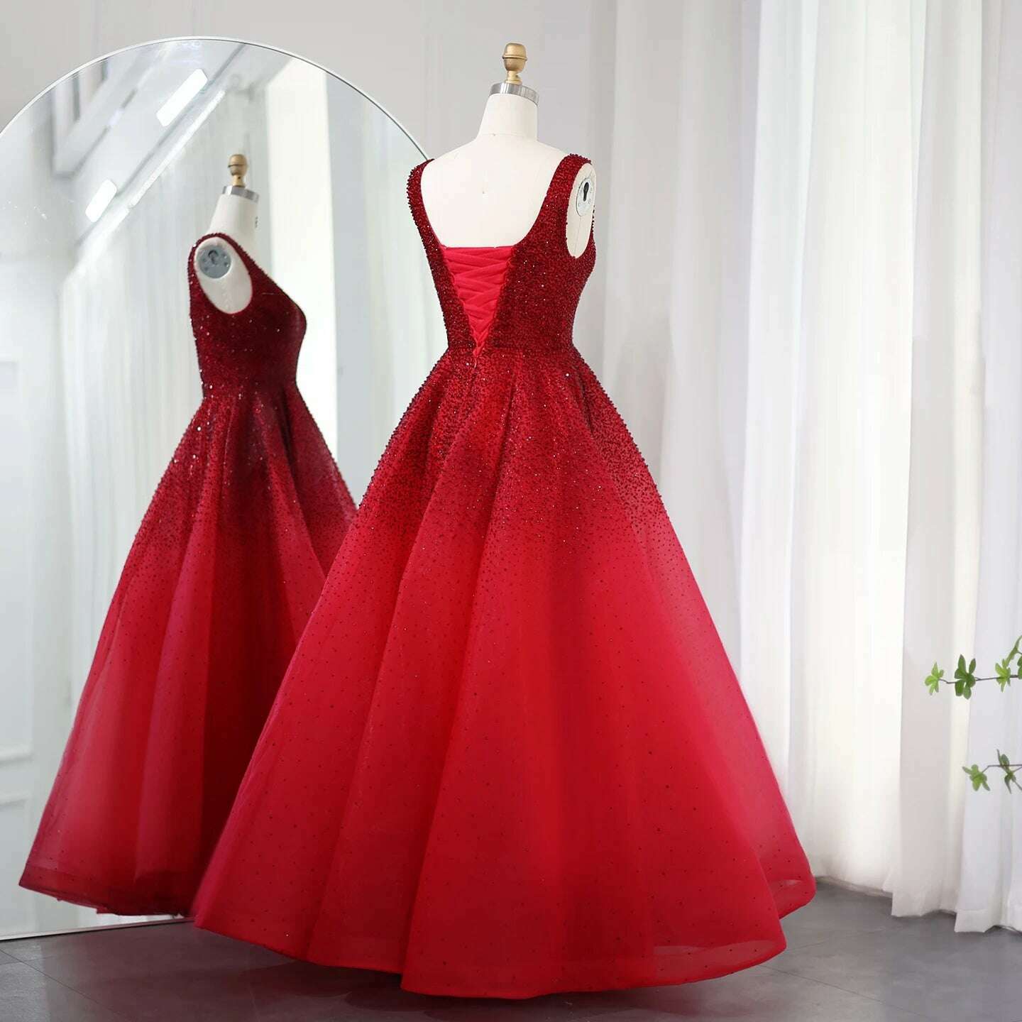 KIMLUD, Sharon Said Luxury Dubai Burgundy Sparkly Crystal Ball Gown Gold Evening Dresses Party Dress Prom Gowns for Women Wedding SS208, KIMLUD Womens Clothes