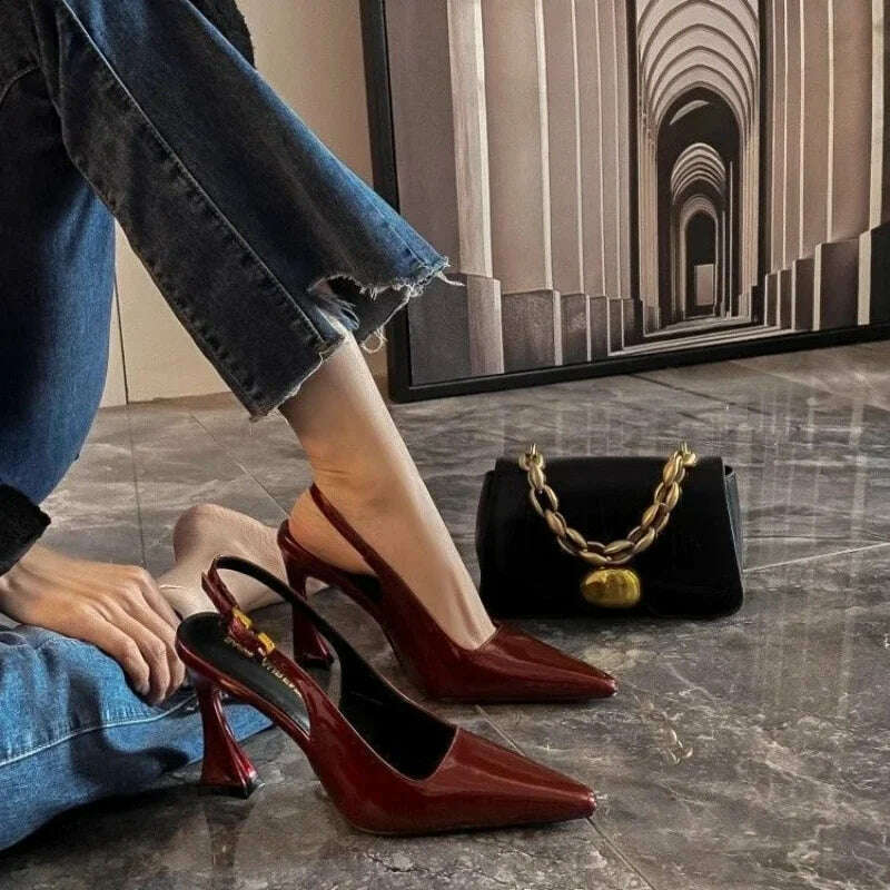 KIMLUD, Sharp Pointed Niche Women Shoe 2025 Fashion New Women High Heel Versatile Simple Single Shoes Trendy Temperament Women's Sandals, wine red-8cm / 35, KIMLUD APPAREL - Womens Clothes