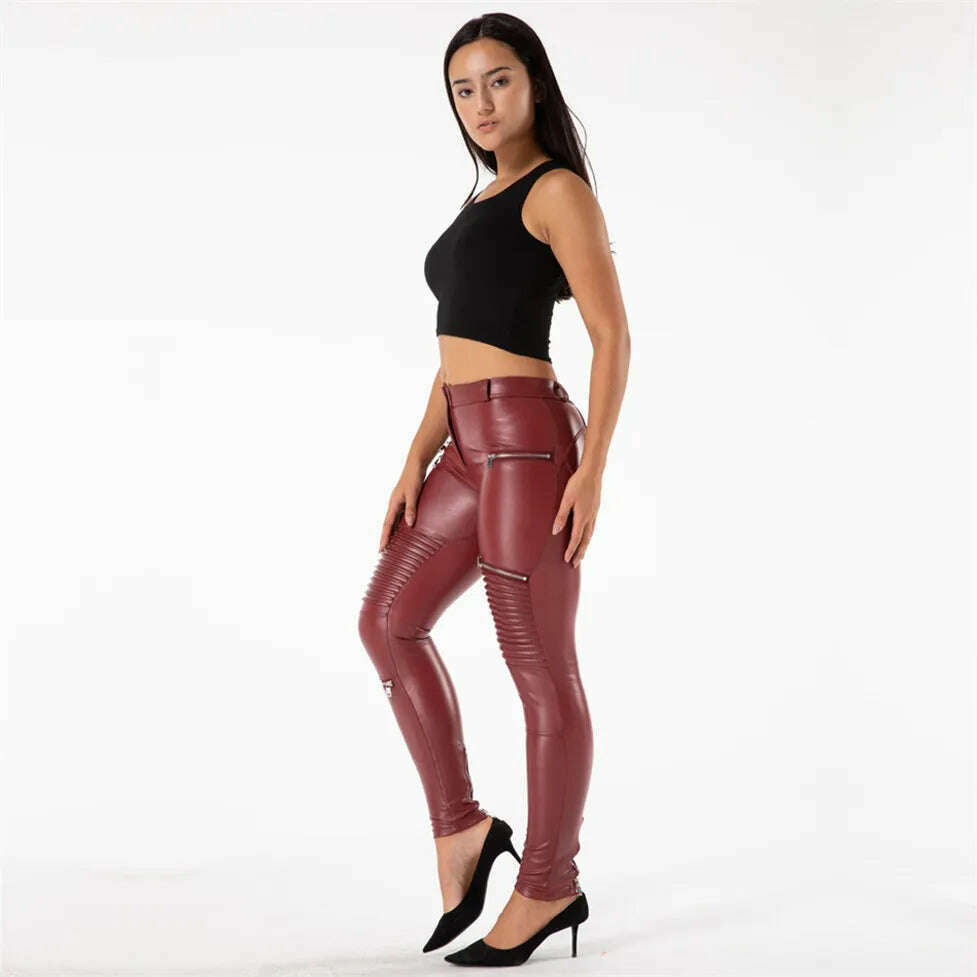 KIMLUD, Shascullfites Melody Black Skinny Leather Pants Womens Skin Tight with Zippers Pleated Push Up PU Pants Fall Winter, KIMLUD Womens Clothes