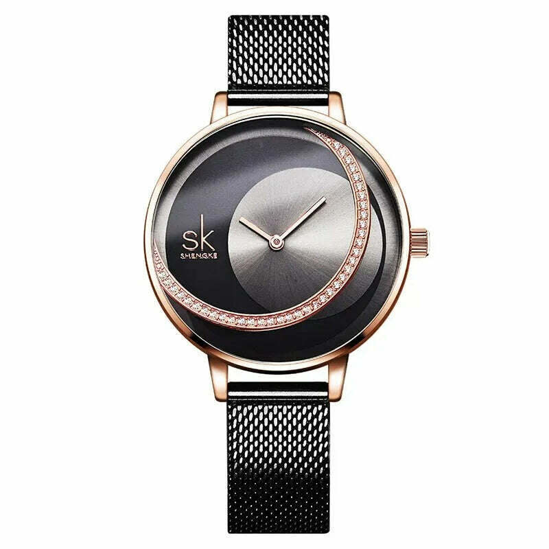 Shengke Crystal Women Watch Luxury Brand Ladies Dress Watches Original Design Quartz Wrist Watches Creative SK Watch For Women - KIMLUD