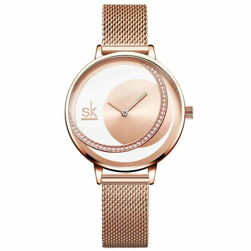 Shengke Crystal Women Watch Luxury Brand Ladies Dress Watches Original Design Quartz Wrist Watches Creative SK Watch For Women - KIMLUD