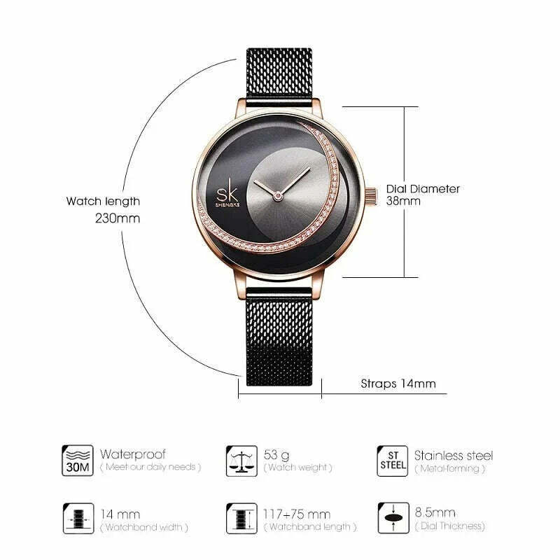 Shengke Crystal Women Watch Luxury Brand Ladies Dress Watches Original Design Quartz Wrist Watches Creative SK Watch For Women - KIMLUD