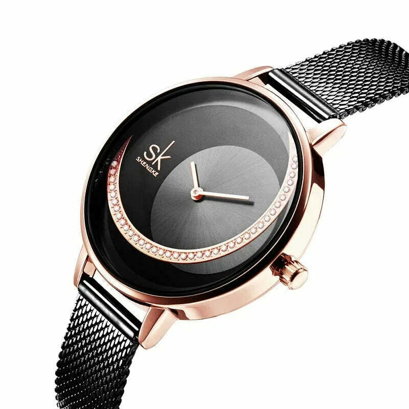Shengke Crystal Women Watch Luxury Brand Ladies Dress Watches Original Design Quartz Wrist Watches Creative SK Watch For Women - KIMLUD