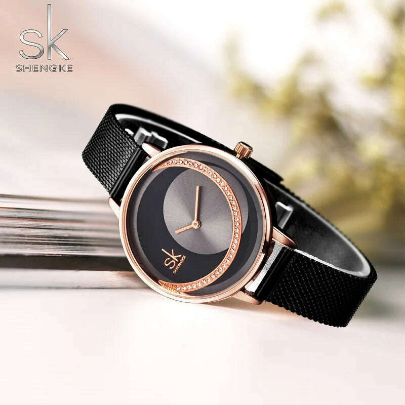 Shengke Crystal Women Watch Luxury Brand Ladies Dress Watches Original Design Quartz Wrist Watches Creative SK Watch For Women - KIMLUD
