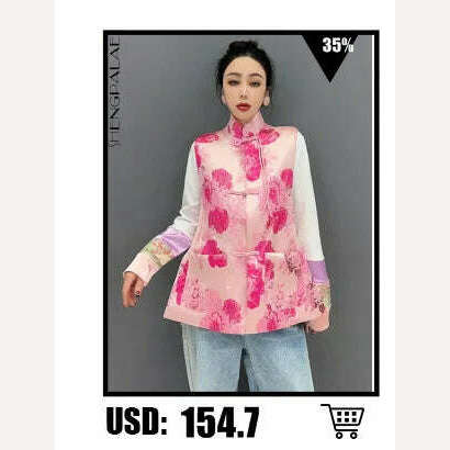 KIMLUD, SHENGPALAE Chinese Style Flower Print Dark Casual Loose Bat Sleeve Elegant Chic Cardigan Coat 2024 Spring New Clothing 5R2236, KIMLUD Womens Clothes