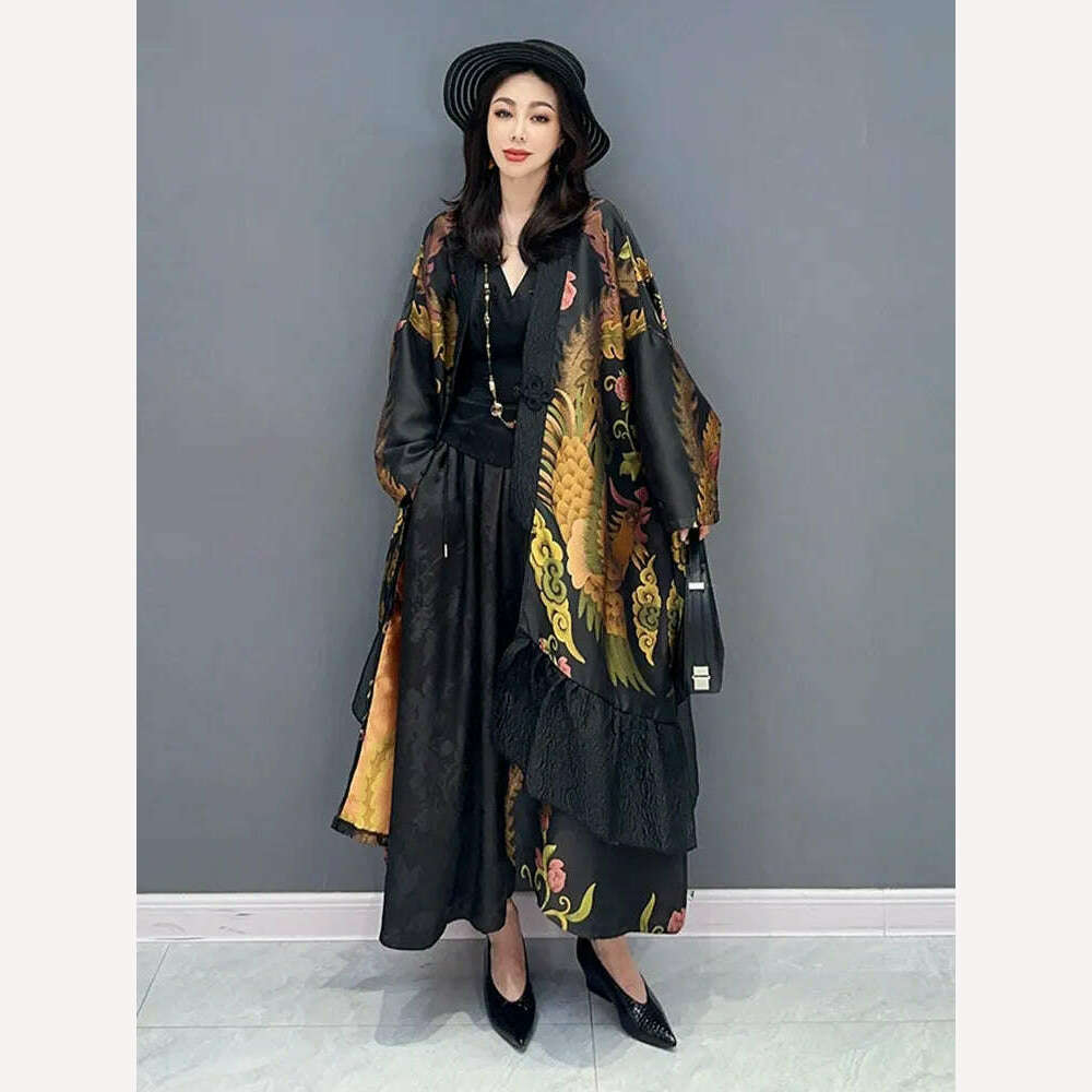 KIMLUD, SHENGPALAE Elegant Chic Loose Jacquard Cardigan Outerwear Women Fashion Long Trench Coat Women's 2024 Summer New Clothing 5R3493, KIMLUD Womens Clothes