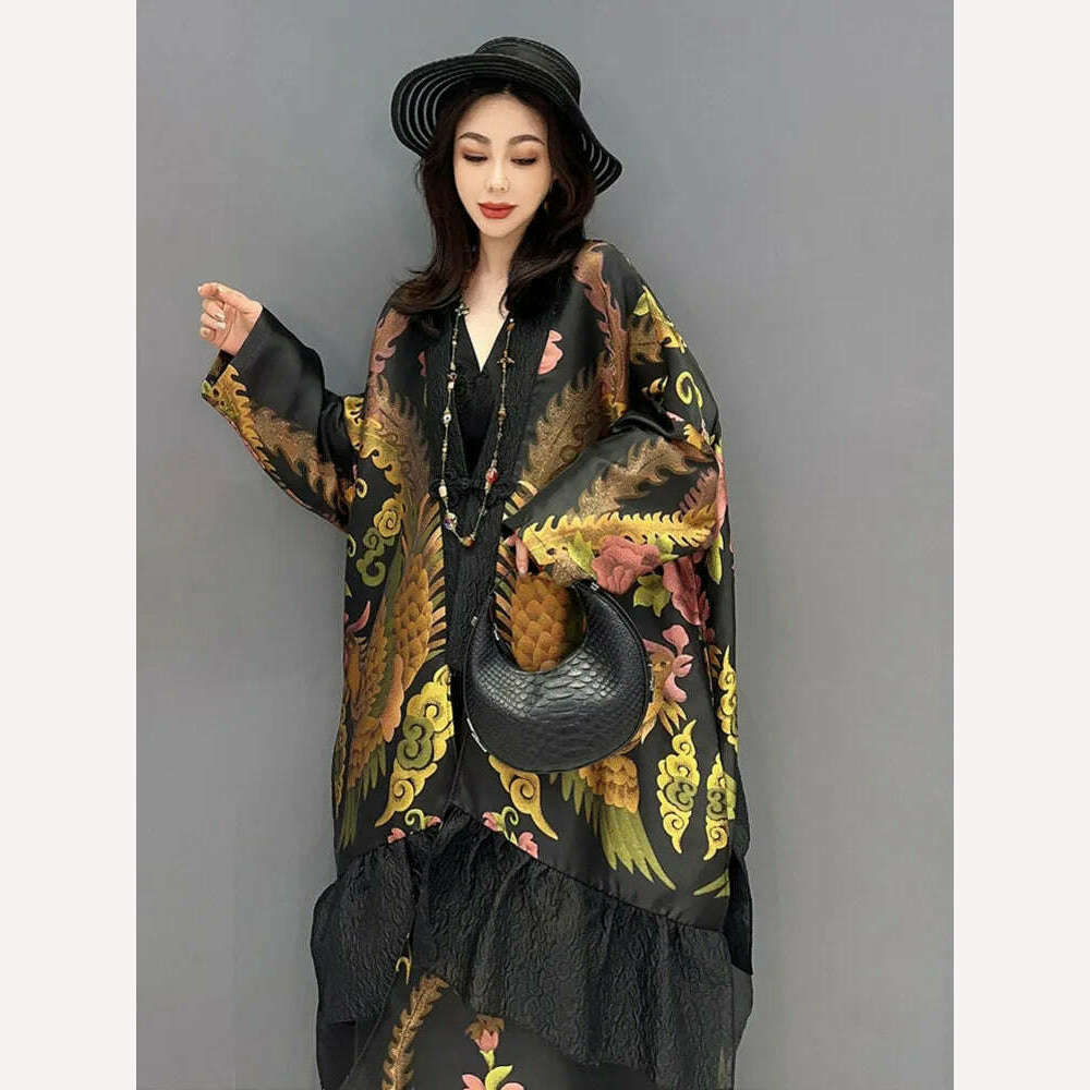 KIMLUD, SHENGPALAE Elegant Chic Loose Jacquard Cardigan Outerwear Women Fashion Long Trench Coat Women's 2024 Summer New Clothing 5R3493, KIMLUD Womens Clothes