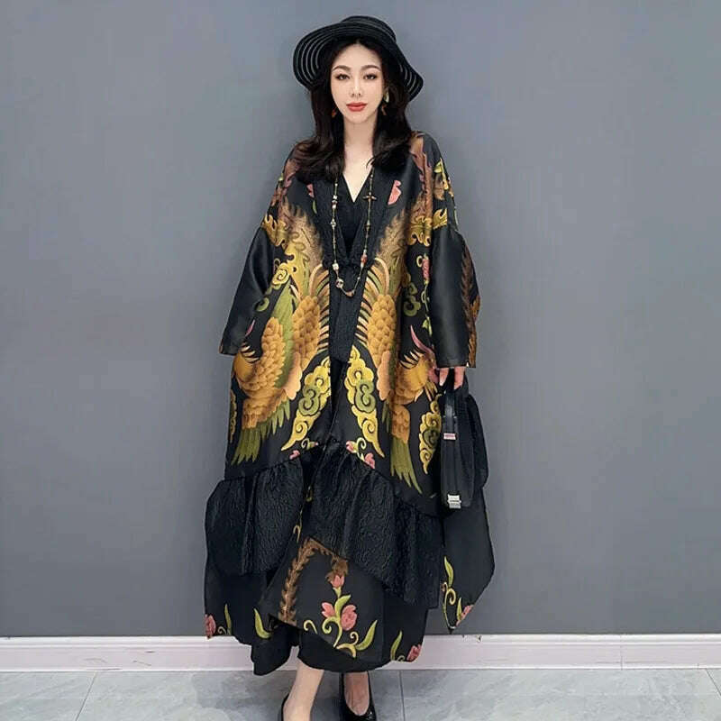 KIMLUD, SHENGPALAE Elegant Chic Loose Jacquard Cardigan Outerwear Women Fashion Long Trench Coat Women's 2024 Summer New Clothing 5R3493, Yellow / One Size, KIMLUD APPAREL - Womens Clothes