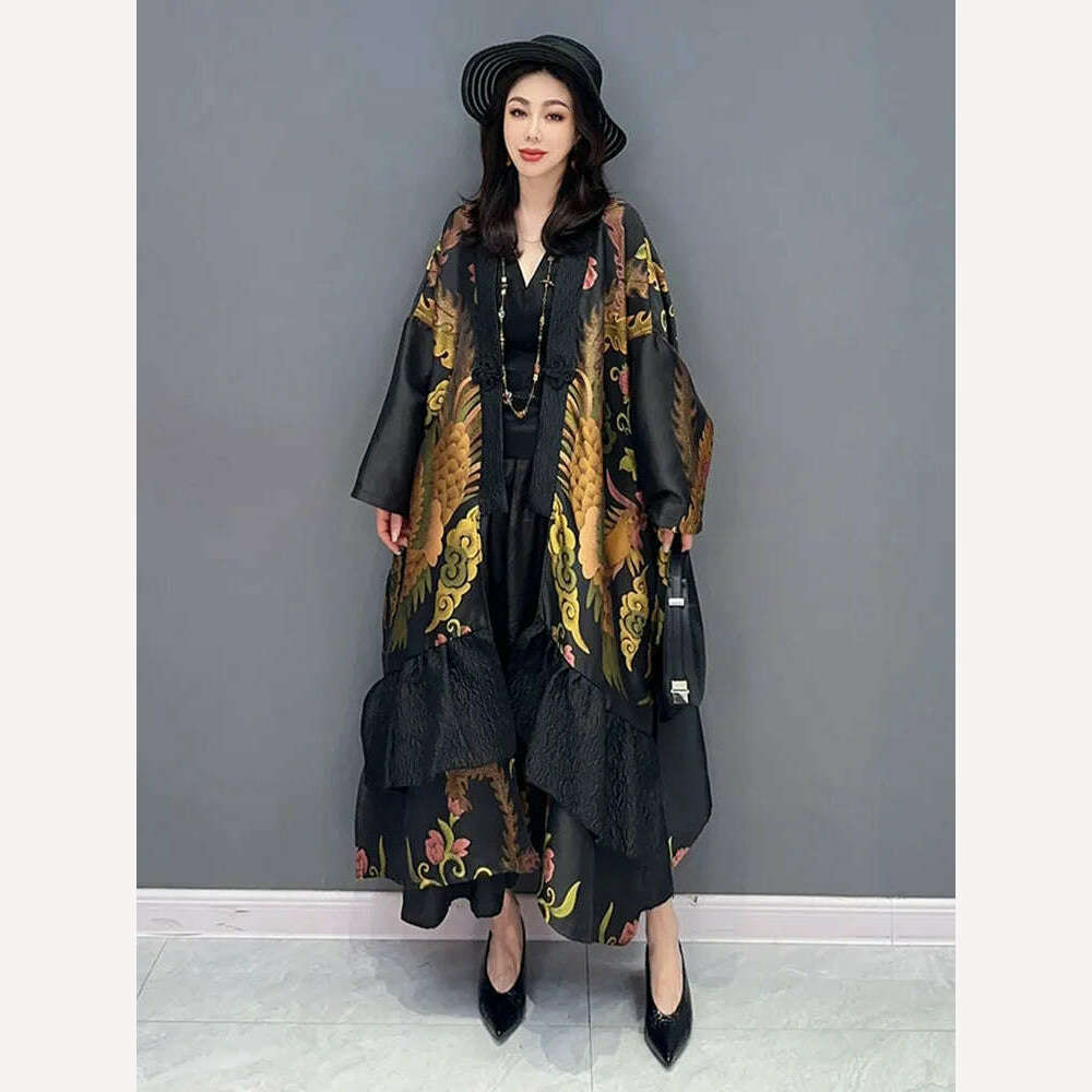 KIMLUD, SHENGPALAE Elegant Chic Loose Jacquard Cardigan Outerwear Women Fashion Long Trench Coat Women's 2024 Summer New Clothing 5R3493, KIMLUD Womens Clothes