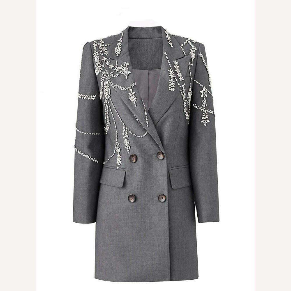 KIMLUD, SHENGPALAE Fashion Women Suit Dress Embroidered Flares Notched Collar Double Breasted Temperament Vestido Autumn 2023 New 5R6031, KIMLUD Womens Clothes