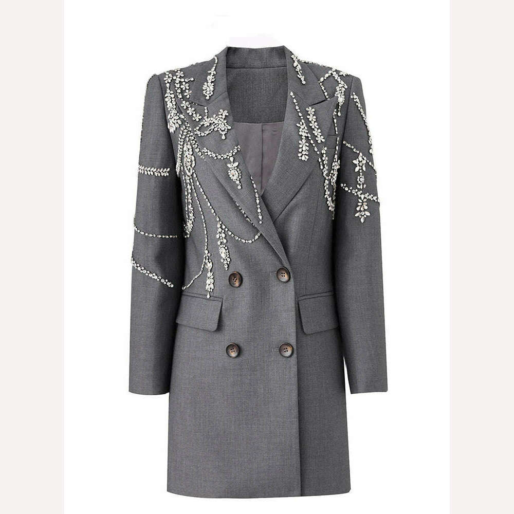 KIMLUD, SHENGPALAE Fashion Women Suit Dress Embroidered Flares Notched Collar Double Breasted Temperament Vestido Autumn 2023 New 5R6031, KIMLUD Womens Clothes
