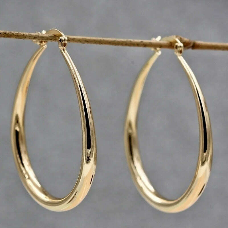 KIMLUD, Shine Gold Color Women Earrings Fashion Smooth Hoop Earrings for Women Engagement Wedding Jewelry Gift, KIMLUD Womens Clothes