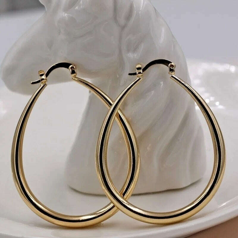 KIMLUD, Shine Gold Color Women Earrings Fashion Smooth Hoop Earrings for Women Engagement Wedding Jewelry Gift, KIMLUD Womens Clothes