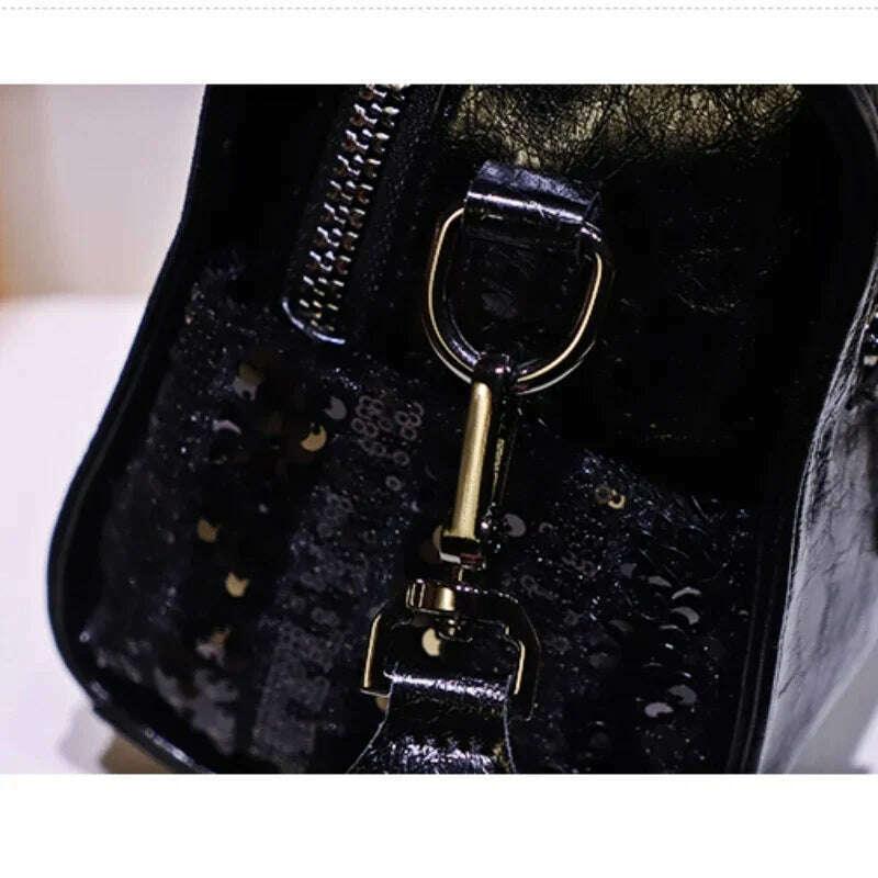 KIMLUD, Shining Sequins Women Handbag Ita Bag Real Leather Shoulder Bags Bolsas De Mujer Top Handle Tote Sac A Main, KIMLUD Womens Clothes
