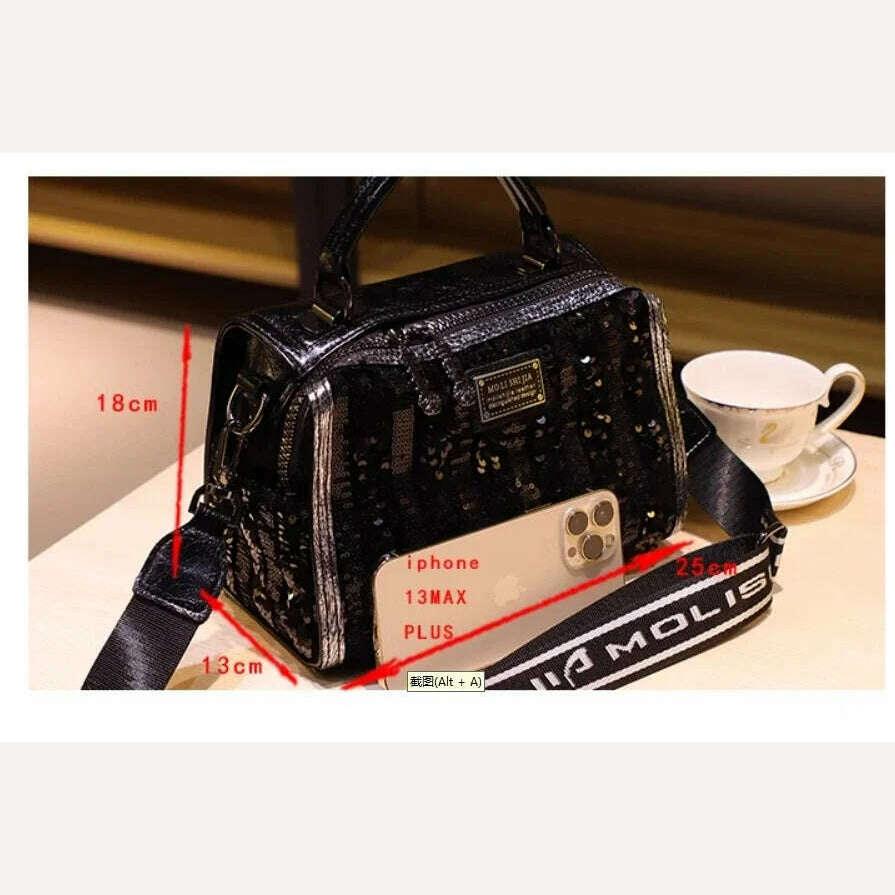 KIMLUD, Shining Sequins Women Handbag Ita Bag Real Leather Shoulder Bags Bolsas De Mujer Top Handle Tote Sac A Main, KIMLUD Womens Clothes