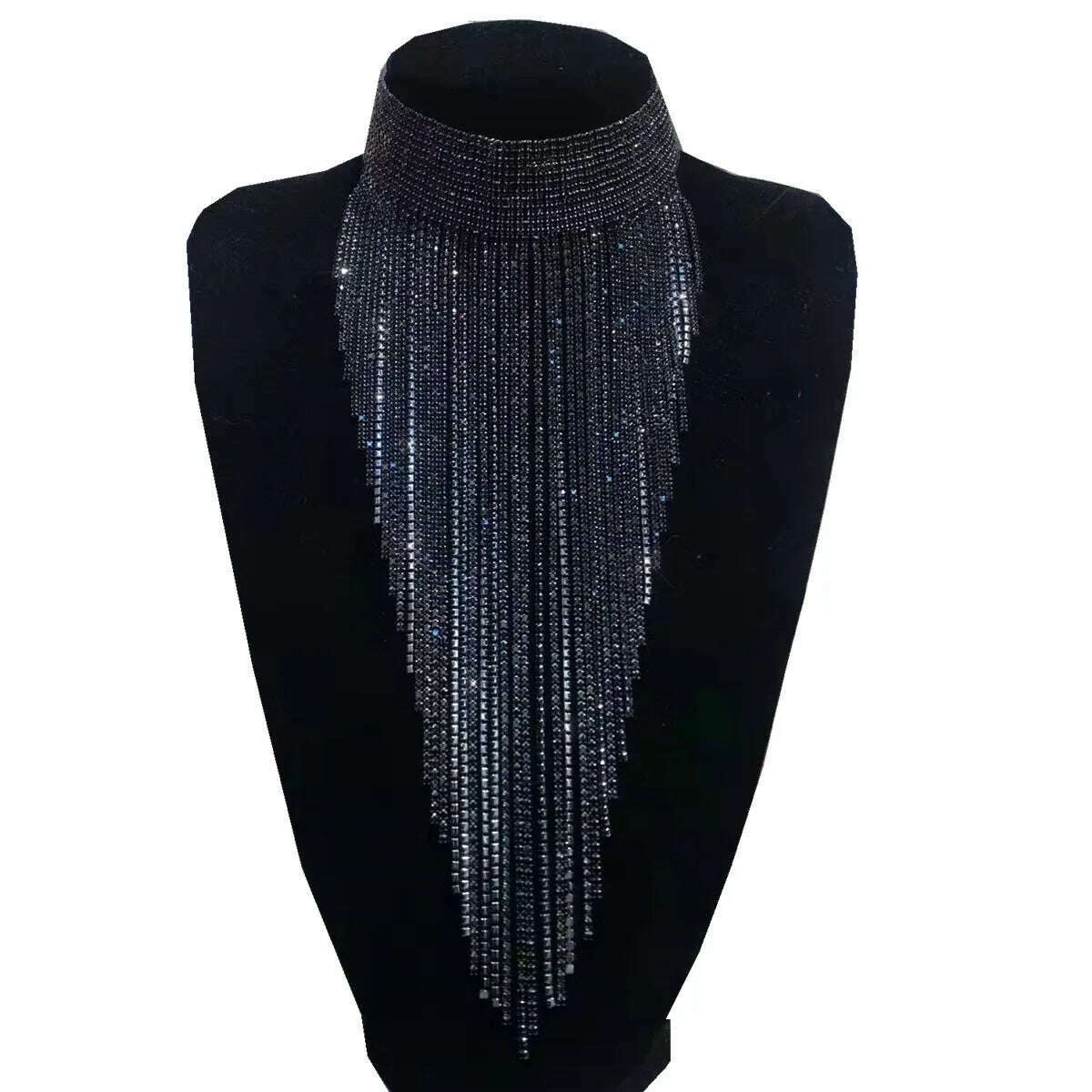 Shiny Full Rhinestone Long Chain Choker Collar Statement Necklace For Women Fashion Jewelry Stunning Necklace Accessories - KIMLUD