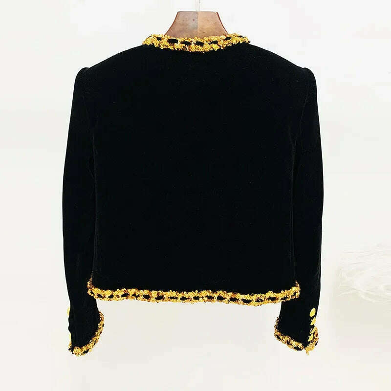 KIMLUD, Shiny Gold Sequins Formal Women Suit 1 Piece Blazer Jacket Female Office Lady Business Work Wear Long Sleeve Black Coat, KIMLUD Womens Clothes
