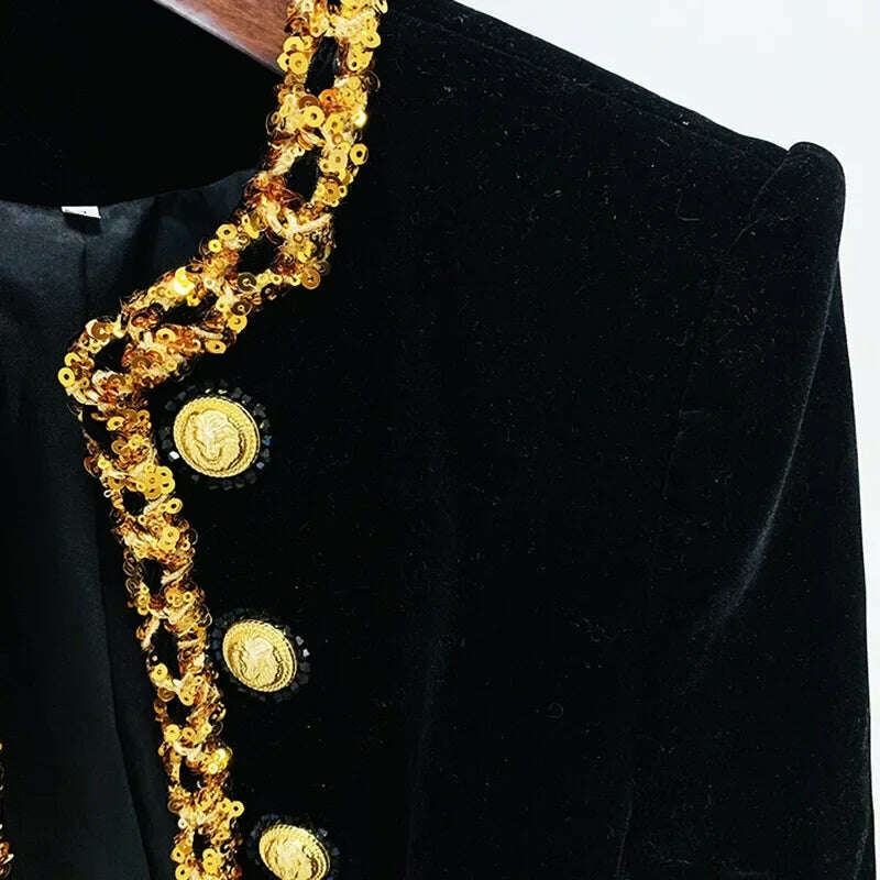 KIMLUD, Shiny Gold Sequins Formal Women Suit 1 Piece Blazer Jacket Female Office Lady Business Work Wear Long Sleeve Black Coat, KIMLUD Womens Clothes